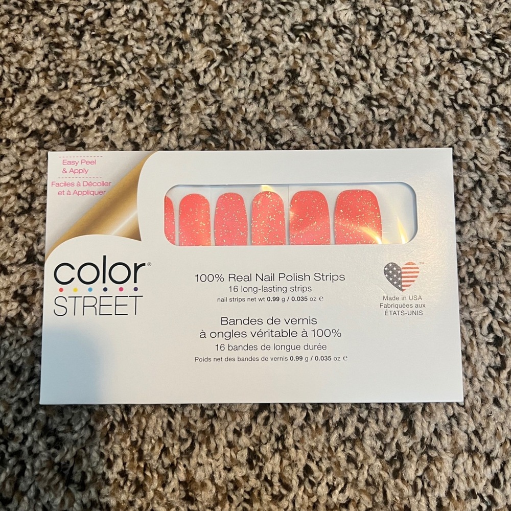 Color Street Day By Day Nail Polish Strips Coral Pink Gold Glitter FMG167‎ New